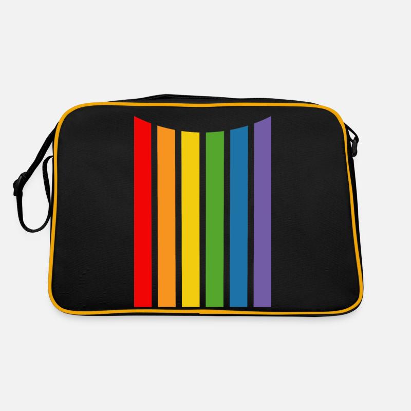 Regenbogenstreifen - Retro Tasche - Schwarz/Gold