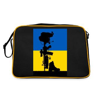 Ukraine konflikt Denkmal ukrainische Flagge wappen - Retro Tasche - Schwarz/Gold - Hinten