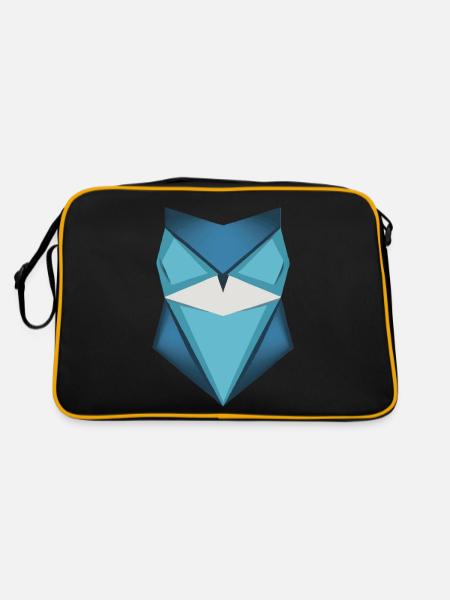 Blaue Eule Origami Kunst - Retro Tasche - Schwarz/Gold - Hinten
