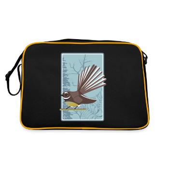 Fantail New Zealand Bird - Retro Bag - black/gold - Back