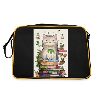 A cuddly cat on a pile of books - Retro Bag - black/gold - Back