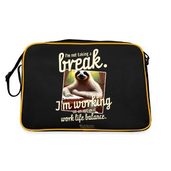Faultier und lustiger Spruch Work-Life-Balance - Retro Tasche - Schwarz/Gold - Hinten