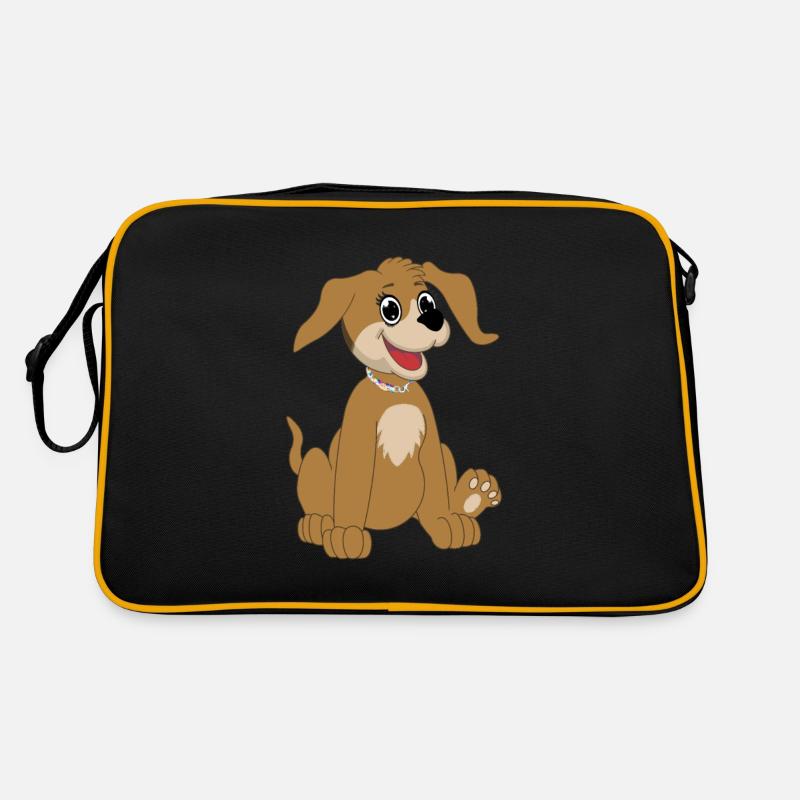Hund sitzend - beige - Retro Tasche - Schwarz/Gold