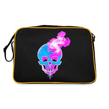 Fire Skull Smoke Pink Skeleton Flames 9 - Retro Bag - black/gold - Back