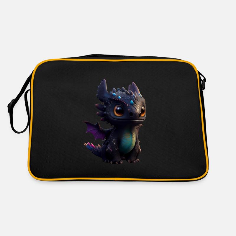 Kleiner Süßer Drache 7 - Retro Tasche - Schwarz/Gold