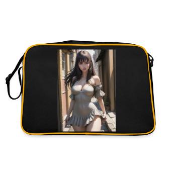 Woman in a alley, town,Generated AIw - Retro Tasche - Schwarz/Gold - Hinten