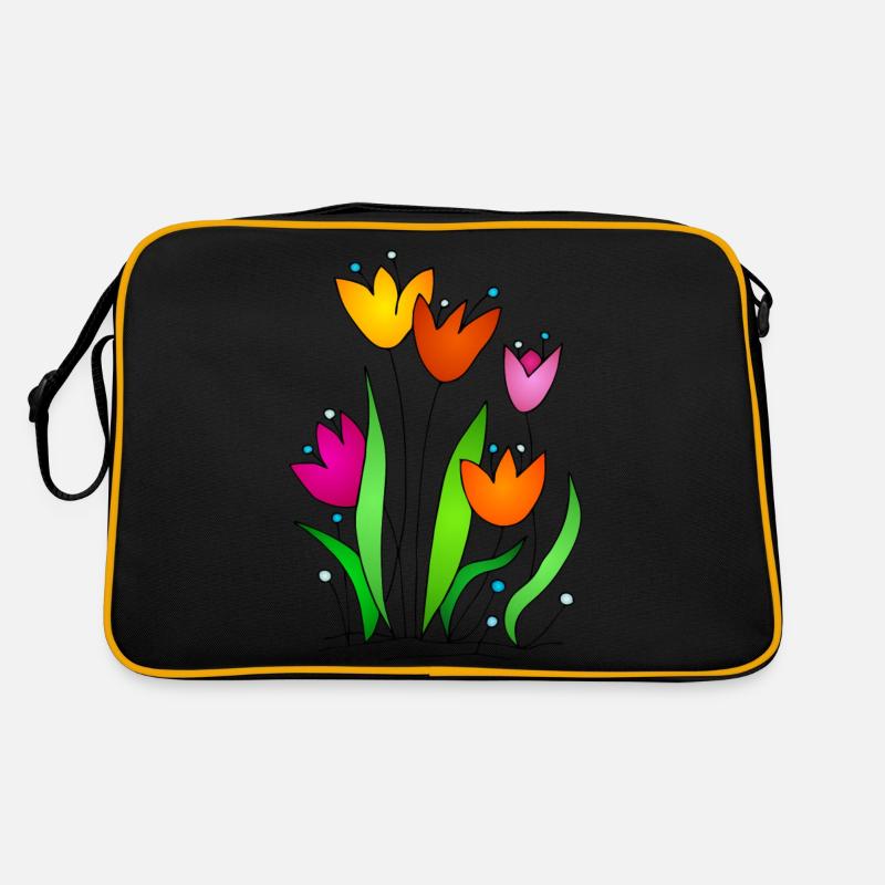 Blumen - Retro Tasche - Schwarz/Gold