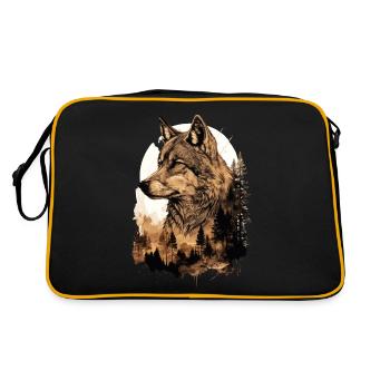 Wolf Wolfskopf Natur Wildnis Wald Bäume Kunst - Retro Tasche - Schwarz/Gold - Hinten
