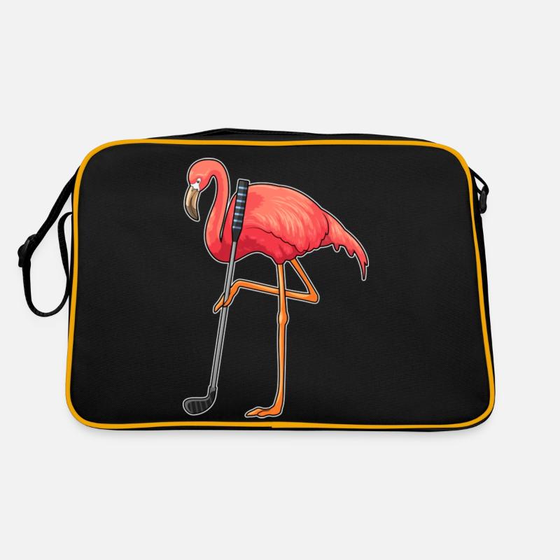 Flamingo beim Golf mit Golfschläger T-Shirt - Retro Tasche - Schwarz/Gold