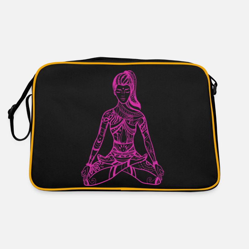 01 Yoga Padmasana oder Lotusblüte | Zeichnen von Strichen - Retro Tasche - Schwarz/Gold