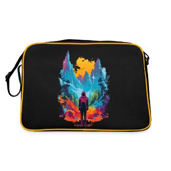 Wandern Berge Bunt - Retro Tasche - Schwarz/Gold - Hinten