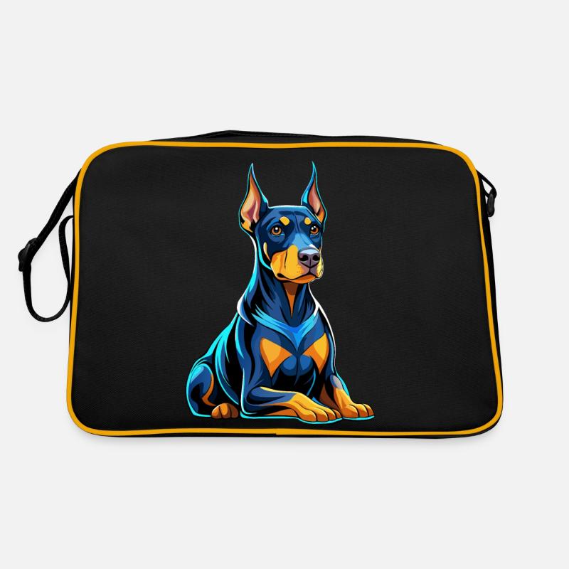 Dobermann sitzend mit Hundeblick Retro Tasche