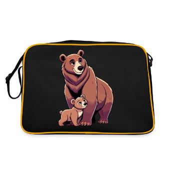 Brown bear mother and child - Retro Bag - black/gold - Back