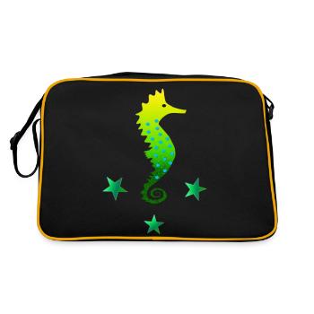 grünes Seepferdchen Seepferd schwimmen lernen - Retro Tasche - Schwarz/Gold - Hinten
