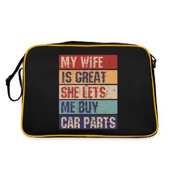 Meine Frau ist großartig, sie lässt mich Autoteile - Retro Tasche - Schwarz/Gold - Hinten