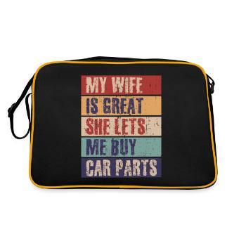 Meine Frau ist großartig, sie lässt mich Autoteile - Retro Tasche - Schwarz/Gold - Hinten