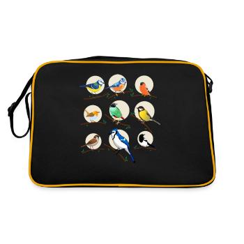 oiseaux, oiseaux, mésanges, - Sac Retro - noir/or - Dos