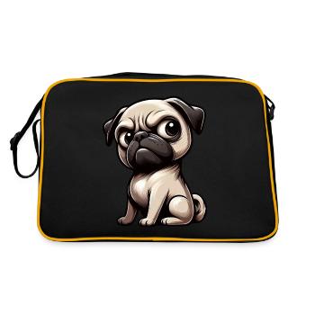 Süßer Cartoon Mops skeptischer Blick - Retro Tasche - Schwarz/Gold - Hinten