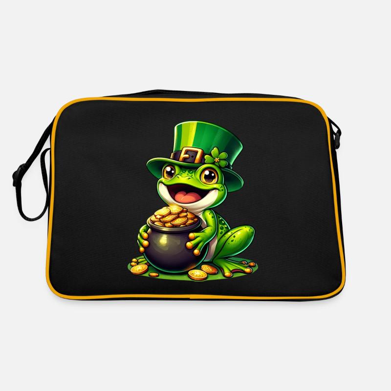 St. Patricks Day Frosch mit Gold Retro Tasche