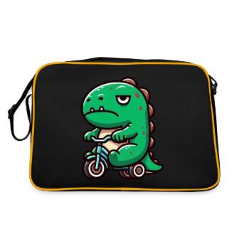 Lustiger Dino T-Rex Laufrad Skurril Witzig - Retro Tasche - Schwarz/Gold - Hinten