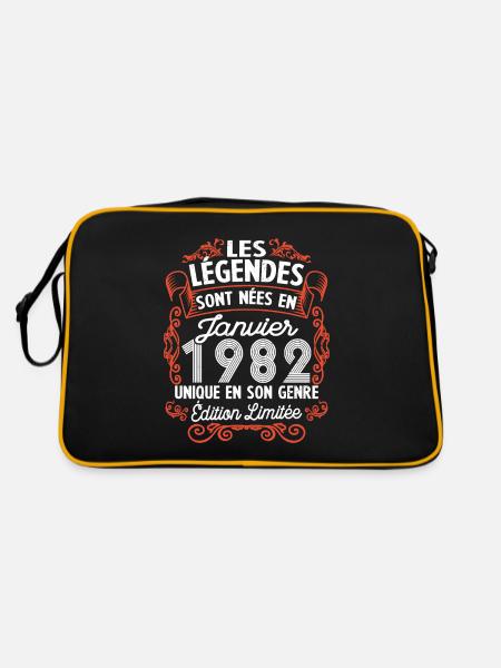 Vintage Flourish Cadeau Anniversaire Janvier 1982 - Sac Retro - noir/or - Dos
