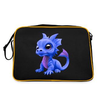 Baby Drache Blau | Niedlicher blauer Baby Drache - Retro Tasche - Schwarz/Gold - Hinten