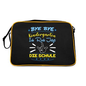 Einschulung Schulanfang Kindergarten Schulstart - Retro Tasche - Schwarz/Gold - Hinten