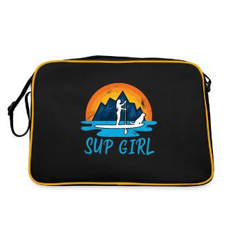 Paddleboarding Sup Girl Dog Retro Geschenk - Retro Tasche - Schwarz/Gold - Hinten