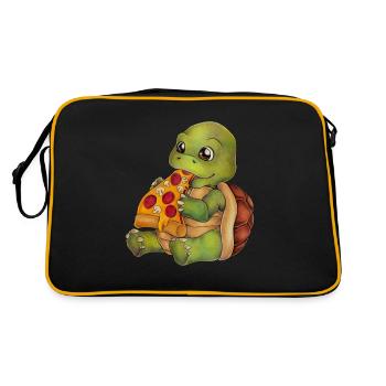 Lustige Schildkröte mit Pizza Turtle Geschenkidee - Retro Tasche - Schwarz/Gold - Hinten