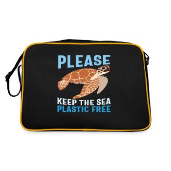 Bitte halten Sie das Meer plastikfrei Meeresschutz - Retro Tasche - Schwarz/Gold - Hinten