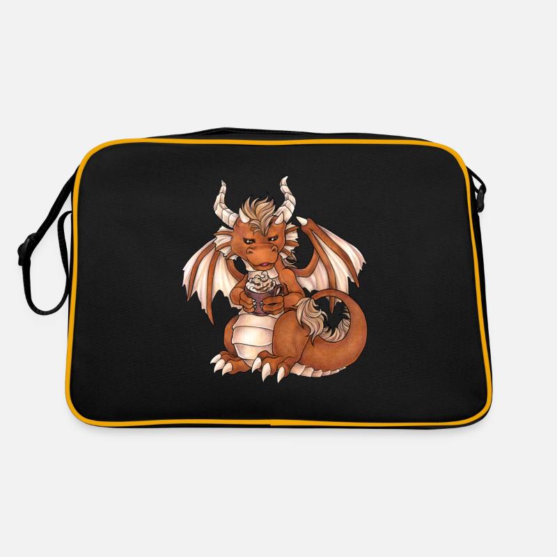 Niedlicher Drache mit Kaffee Schokolade Drink Retro Tasche