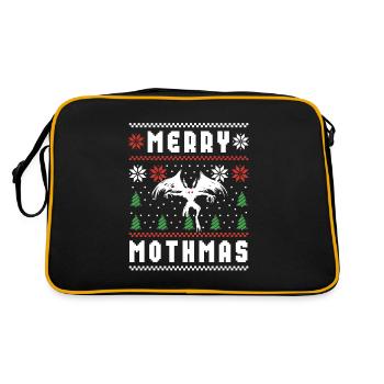 Mothman Hässlicher Weihnachtspullover Merry Mothmas - Retro Tasche - Schwarz/Gold - Hinten