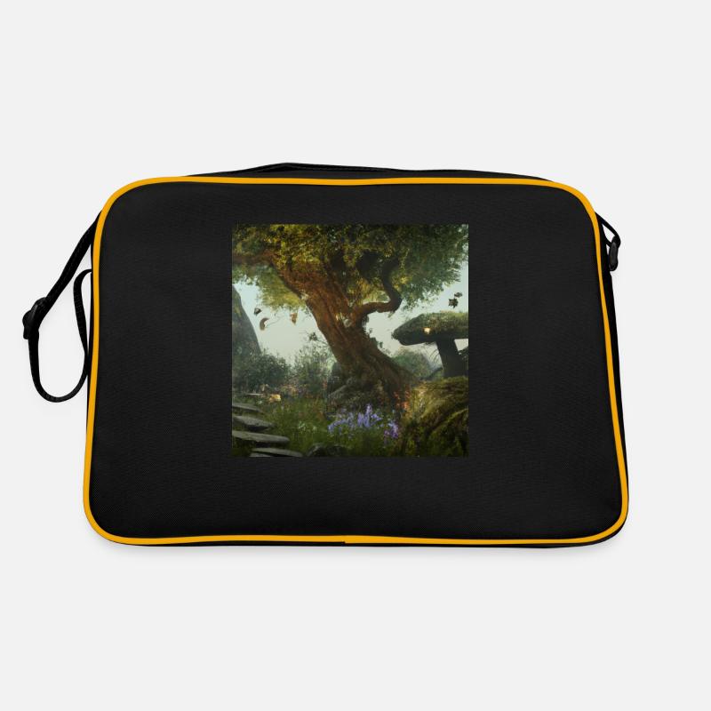 Magischer Wald - Retro Tasche - Schwarz/Gold