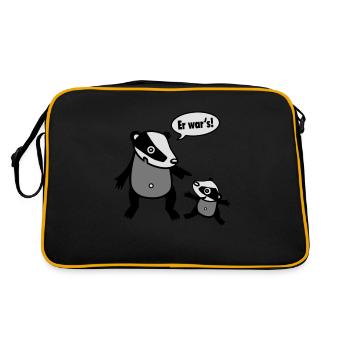 Dachs - Großer Bruder - kleiner Bruder - Retro Tasche - Schwarz/Gold - Hinten