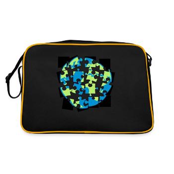 Earth puzzle parts puzzle piece puzzle build spi - Retro Bag - black/gold - Back