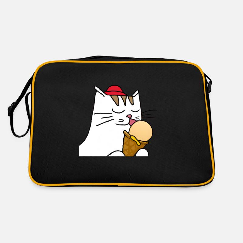 Katze mit Eis - Retro Tasche - Schwarz/Gold