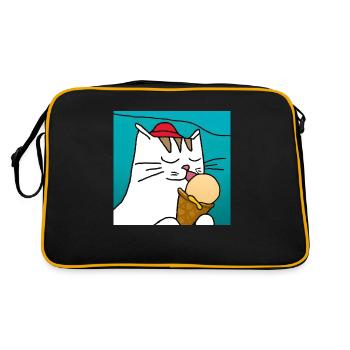 Cat with ice cream with blue background - Retro Bag - black/gold - Back