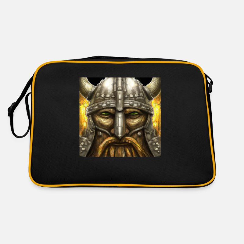 Wütender Wikingerkopf - Retro Tasche - Schwarz/Gold