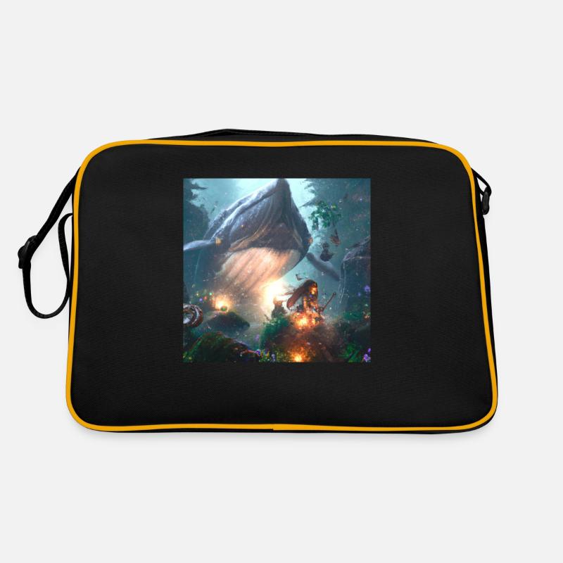 Créature dans la forêt magique - Sac Retro - noir/or