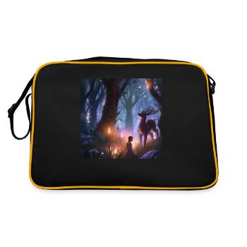 Girl in magical forest surrounded by animals - Retro Bag - black/gold - Back