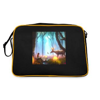 Girl in magical forest surrounded by animals - Retro Bag - black/gold - Back