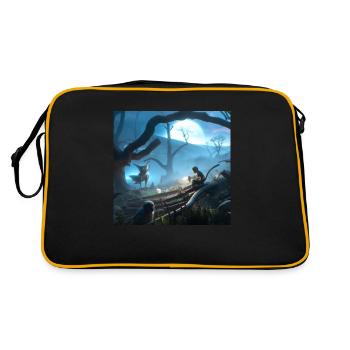 Girl in magical forest surrounded by creatures - Retro Bag - black/gold - Back