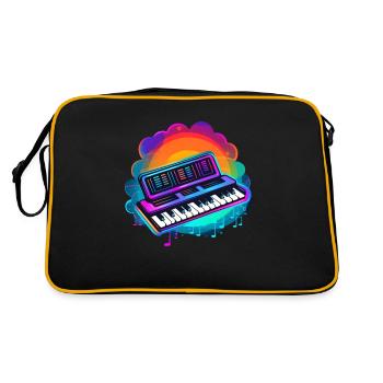 Keyboarder Synthwave 80s Geschenk - Retro Tasche - Schwarz/Gold - Hinten