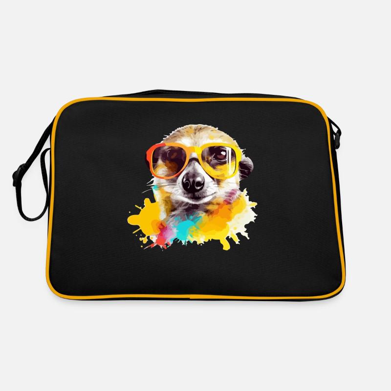 Exou das Erdmännchen mit Brille - Retro Tasche - Schwarz/Gold