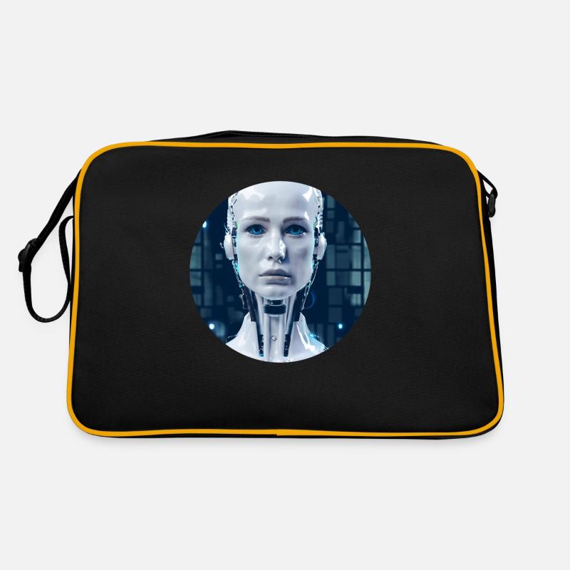 KI Robot/ Ai Roboter/ Cyborg/Cyberpunk - Retro Tasche - Schwarz/Gold