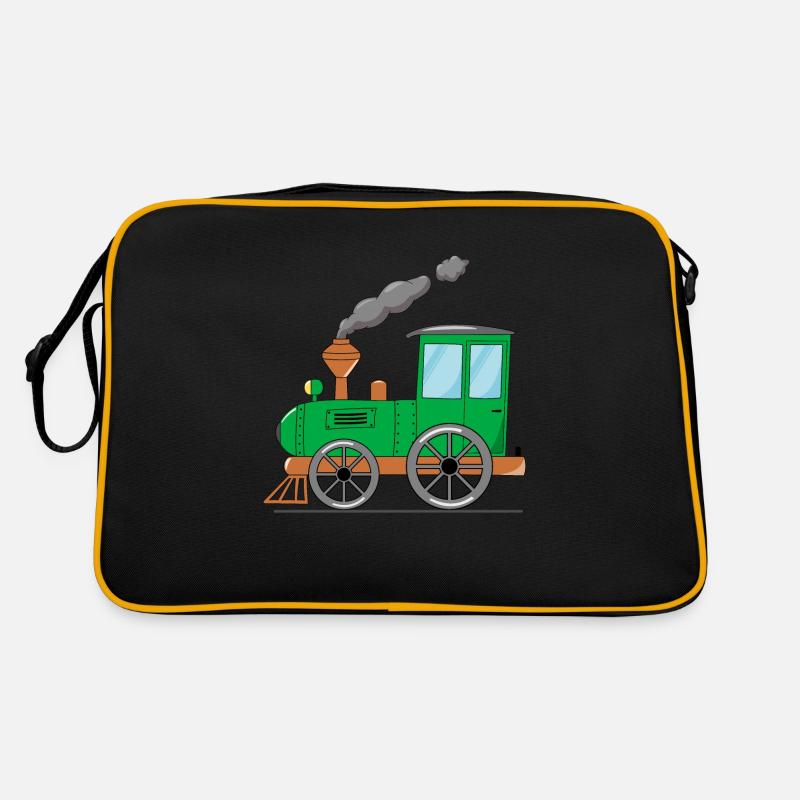 Kinderzug Eisenbahn grün - Retro Tasche - Schwarz/Gold