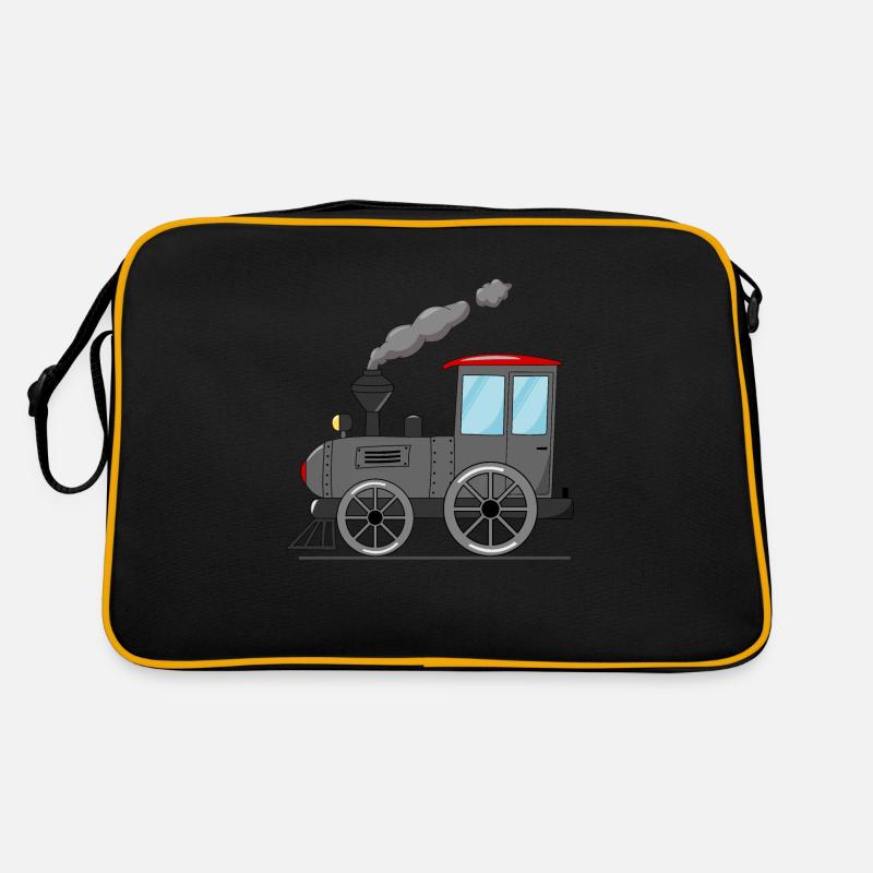 Kinderzug Eisenbahn grau - Retro Tasche - Schwarz/Gold