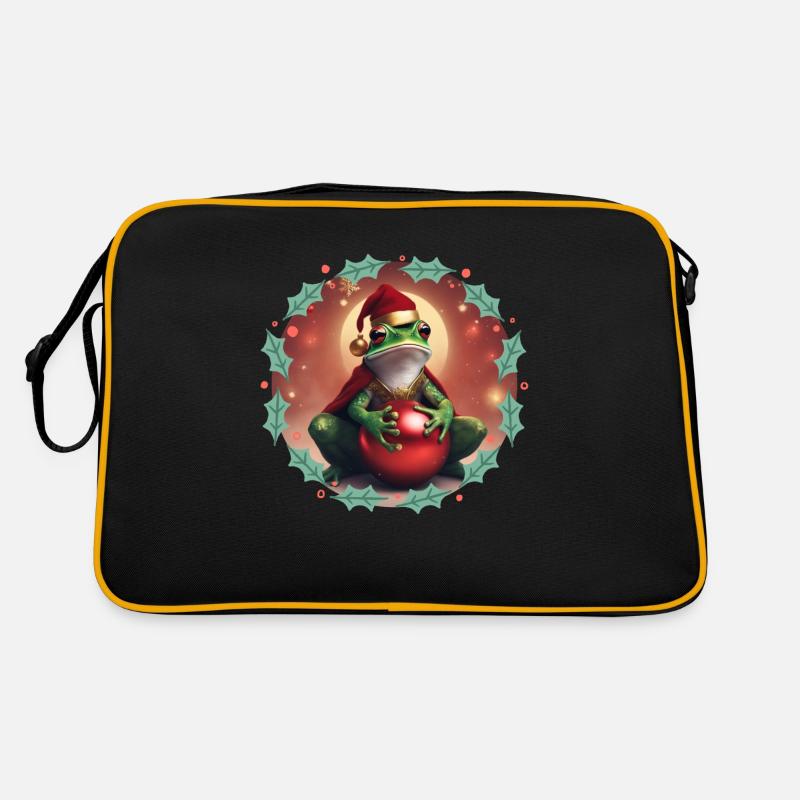 Frosch mit Weihnachtskugel 2 Retro Tasche