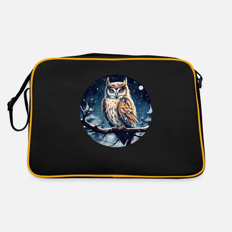 Uhu in Winternacht - Retro Tasche - Schwarz/Gold