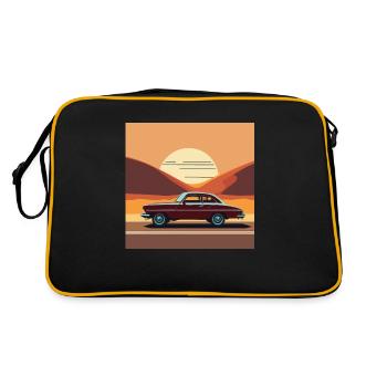 Auto / Oldtimer /Sonnenuntergang - Retro Tasche - Schwarz/Gold - Hinten